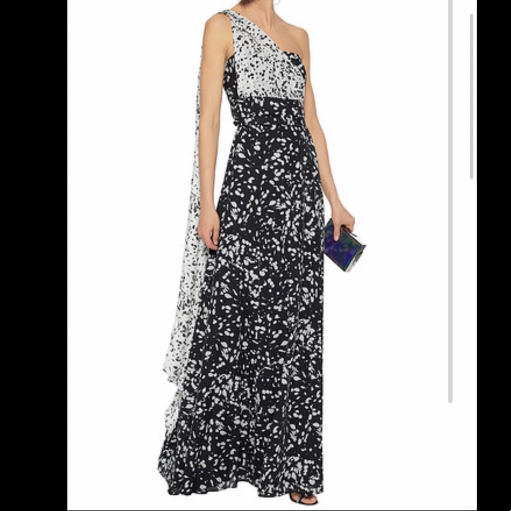 Mikael Aghal One shoulder printed silk gown